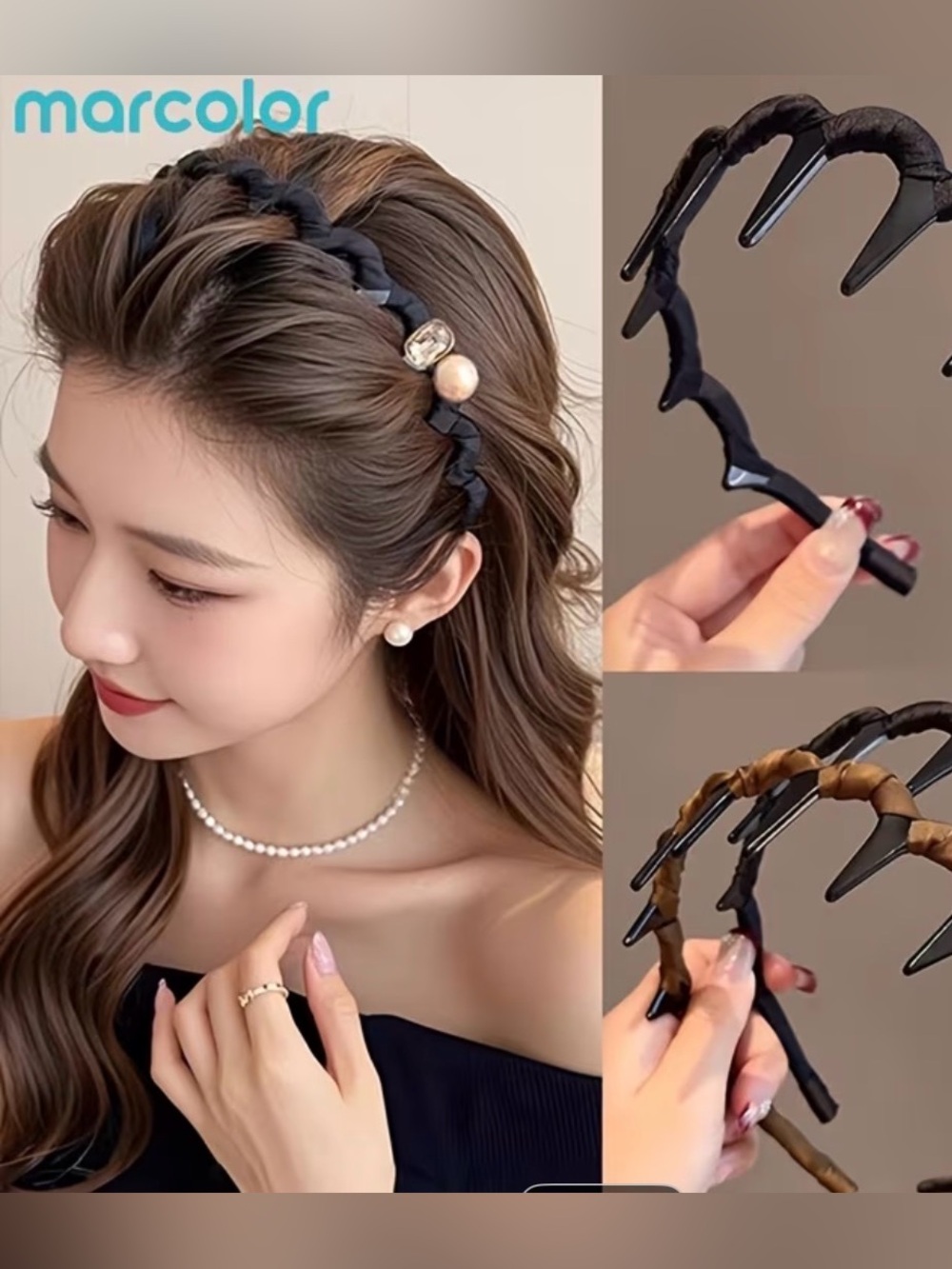Marcolor Black Braided Decorative Headband with Pearl Accent